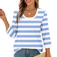 thumbnail image 6 of fatyb 3/4 Length Sleeve Tops for Women Striped Crew Neck Casual Tshirts Print Womens Loose Blouses Tee, 6 of 9