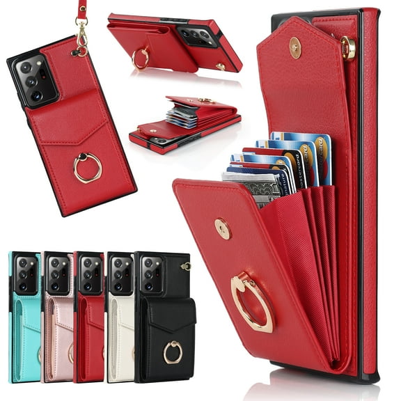 Case Compatible with Samsung Note 20 Ultra, Premium Synthetic Leather Magnetic Buckle Wallet Card Slot Ring Holder Stand Wrist Strap Back Cover For Samsung Galaxy Note 20 Ultra , Red