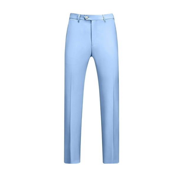 Pantalones de traje casuales con bolsillos y botones de color liso para hombre