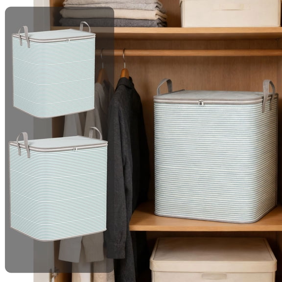 AYktou Large Clothes Storage Bags, Comforter Storage Bins, Striped Non-Woven Fabric Moving Boxes Household Foldable Closet Organizers Moistures-Proof Quilt Storage Organizers for Sweater Bedding