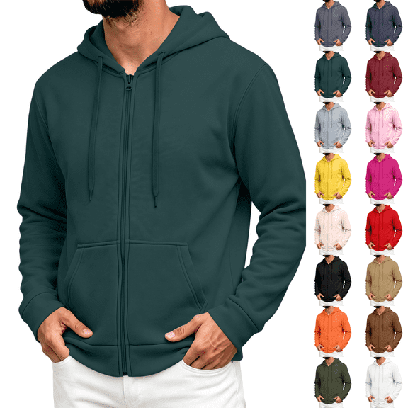 Zip Up Hoodie Men Long Sleeve Lightweight Solid Color Plain Hooded Sweatshirts Casual Fall Spring Track Jackets