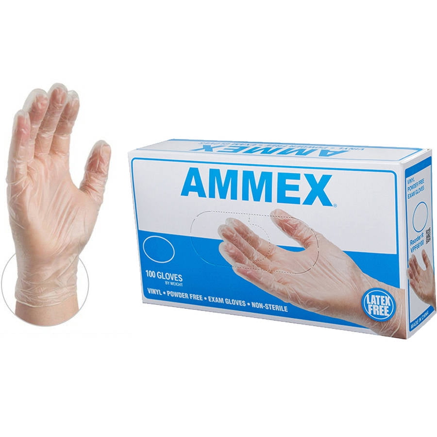 AMMEX Clear Vinyl Exam Disposable Gloves, Small by