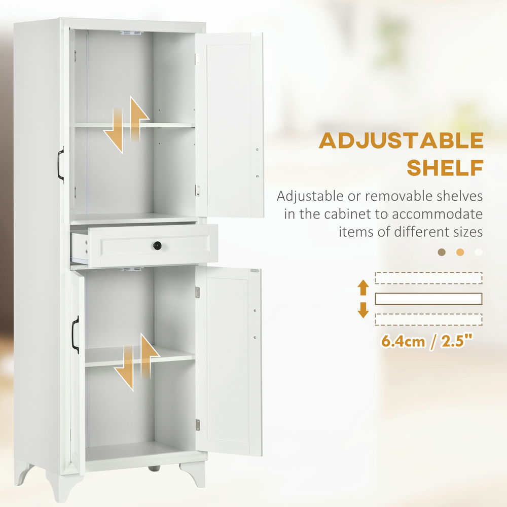 GVN Kitchen Pantry,67" 4-Door Kitchen Pantry with Drawer and Adjustable Shelves, White