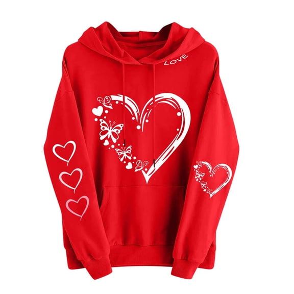 Craaazy Women's Heart Print Graphic Long Sleeve Hooded Sweatshirts with Pockets Gifts