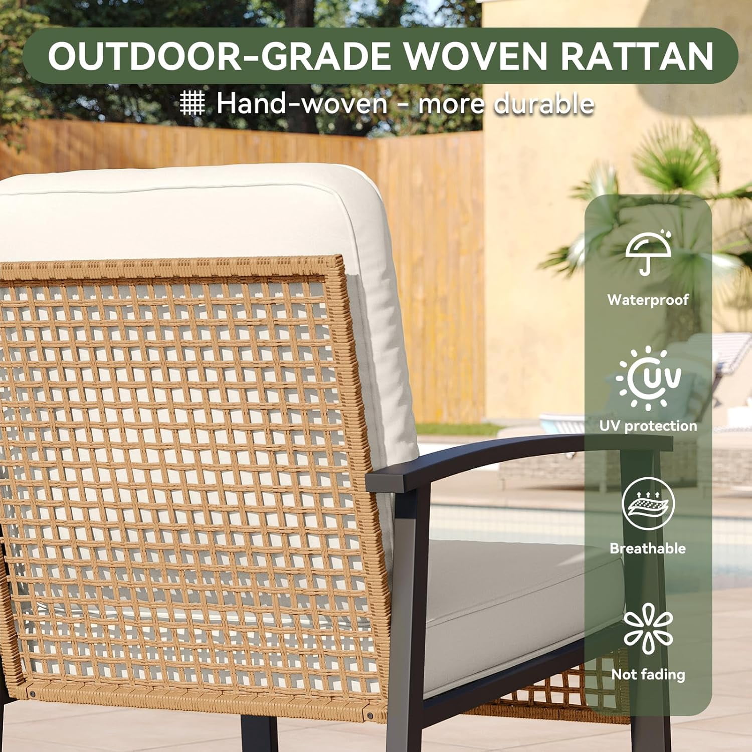 Aoxun 3-Piece Outdoor Rocking Bistro Set, Patio Furniture Set with Coffee Table and Thick Cushions, Wicker Rocking Chairs Set of 2 for Garden, Balcony, Backyard, Poolside (Beige)