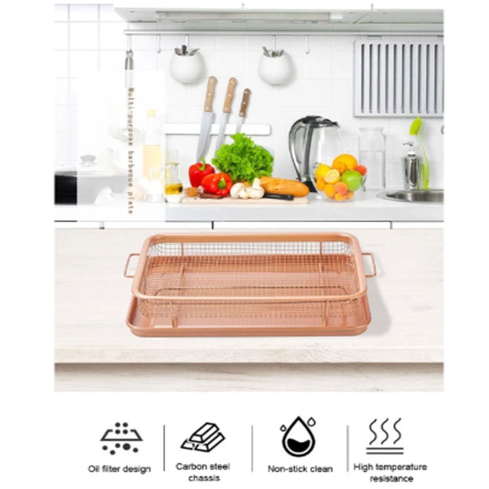 HEMLBOYW Air Basket For Oven Stainless Steel Air Tray Nonstick Metal Crisper Tray For Oven Baking Crispy