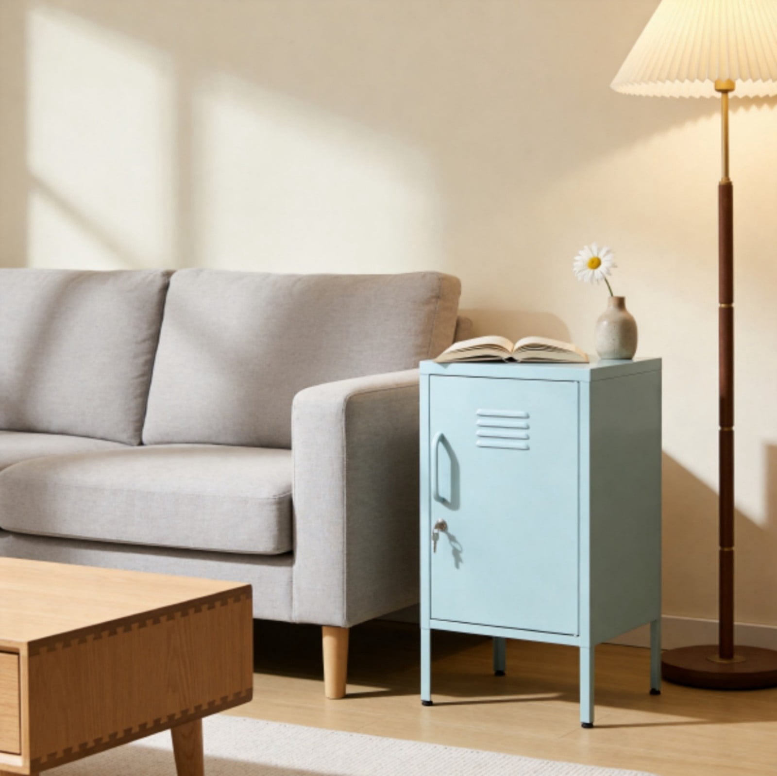 27.17"H Metal Storage Cabinet with Lock, Steel Organizer with Adjustable Shelf, Secure Freestanding Cabinet for Home Office Use, Blue