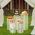 thumbnail image 2 of ToppiJoy Cylinder Pedestal Stands, Display Round Decor Backdrop, Metal Round Cylinder Plinths Dessert Table Display Pillars for Birthday Wedding (Clear, 5Pcs), 2 of 9