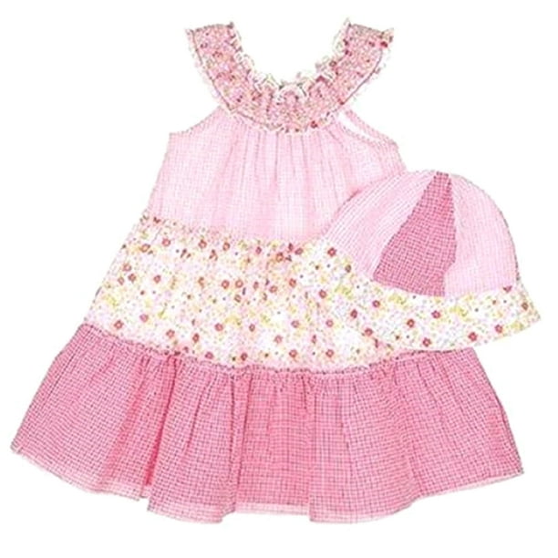 Little Bitty Little Girl's Tiers of Joy PlaidFloral Dress and Hat (6X