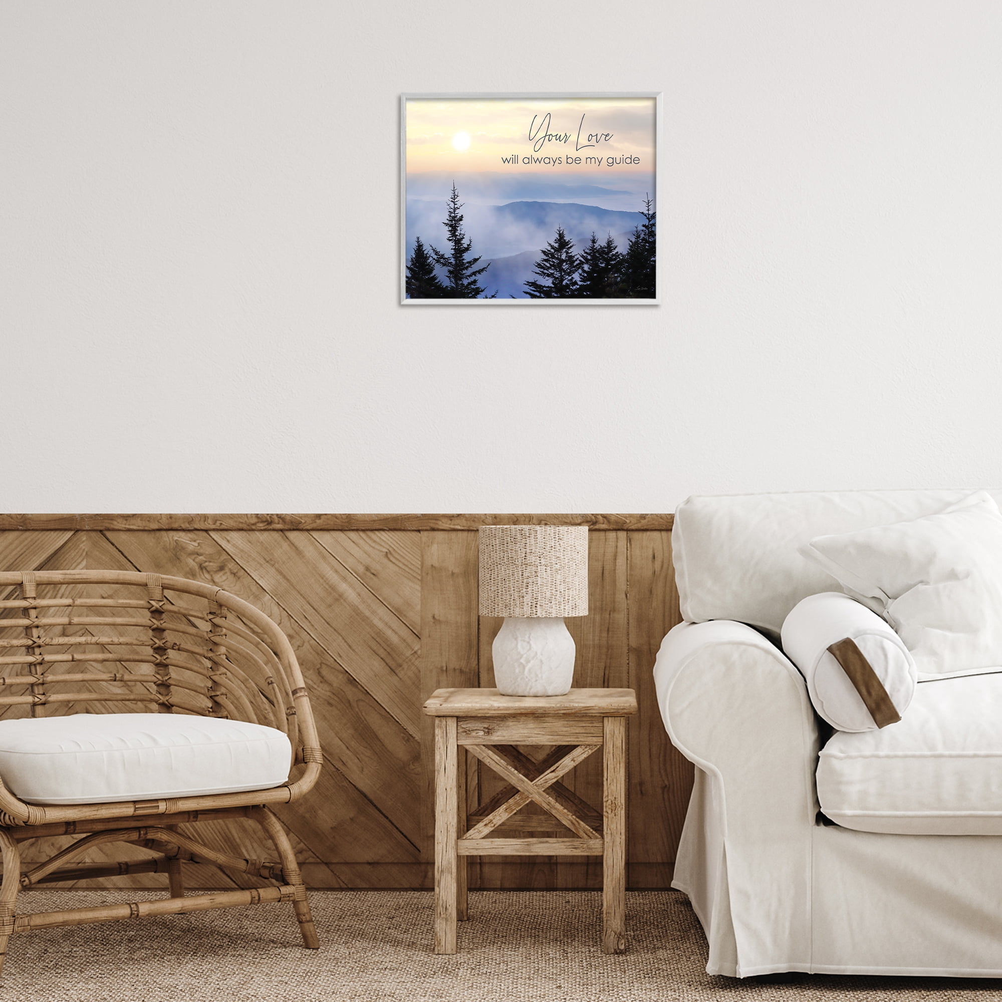 Stupell Industries Love Will Be My Guide Landscape Painting White Framed Art Print Wall Art, 20 x 16
