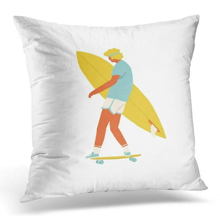 Surfboard Pillows ECCOT Surfer Boy Skateboarder Ride Skateboard Carry Surfboard 70S Pillowcase Pillow Cover Cushion Case 20x20 inch ()
