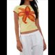 thumbnail image 2 of Camiseta de Corta para con Estampado Floral Y2K para Mujer, Top Corto Ajustado con Cuello Redondo. Amarillo S, 2 of 9