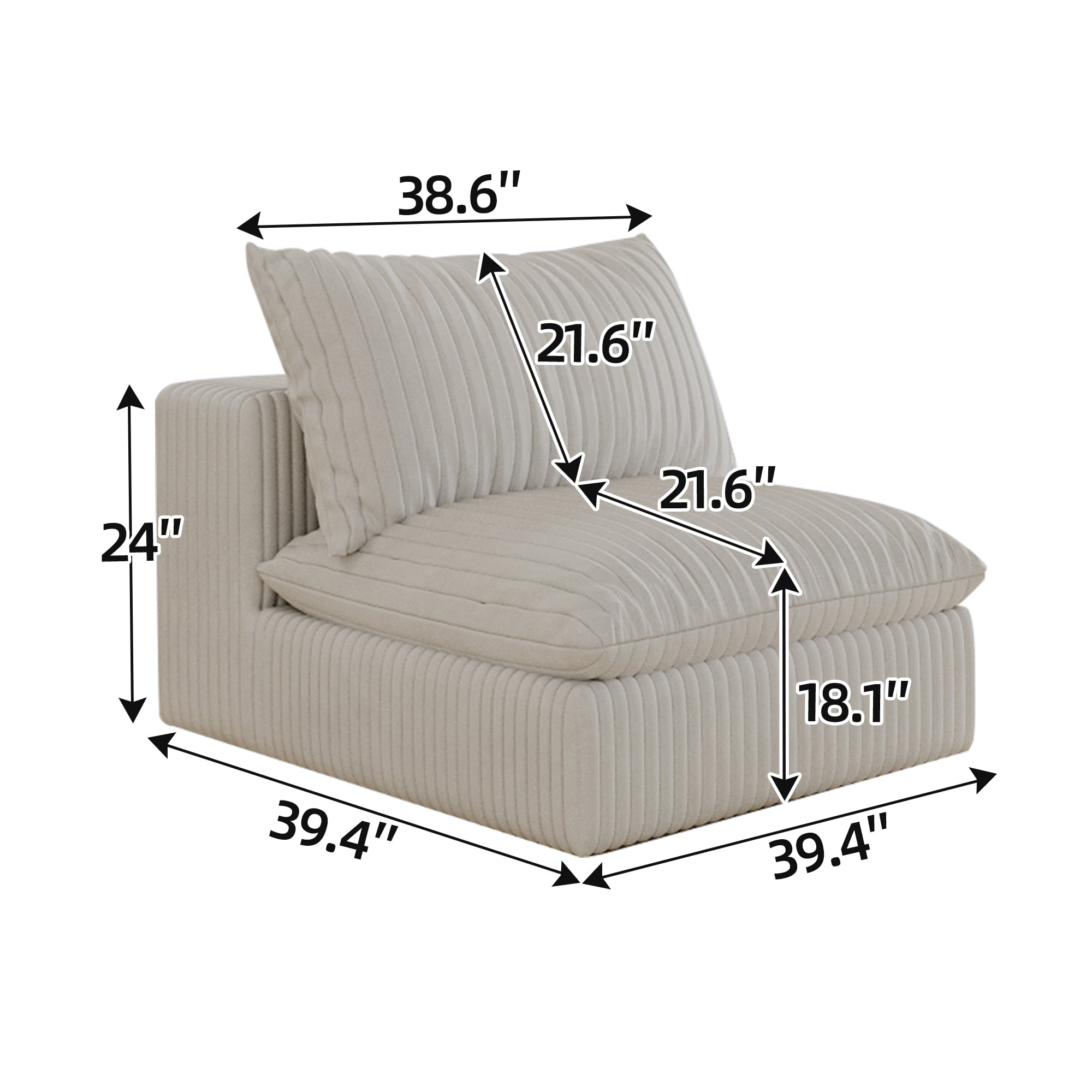 Corduroy Deep Seat Sofa Couch with Removable Cushions, No Assembly Needed, Ideal for Living Room, Bedroom, Apartment, Conference Room