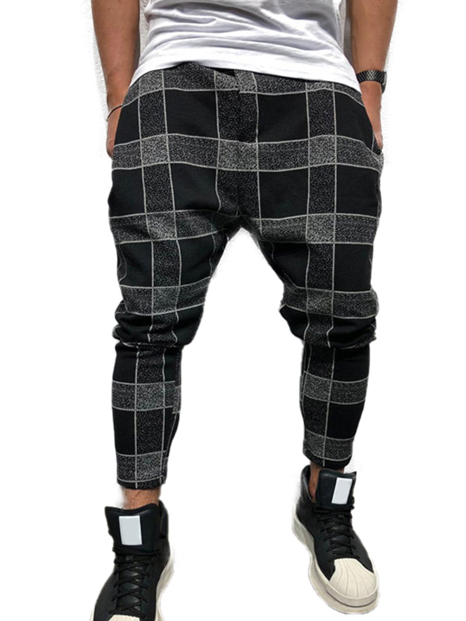 Wodstyle - Mens Plaid Casual Trousers Joggers Jogging Skinny Long ...