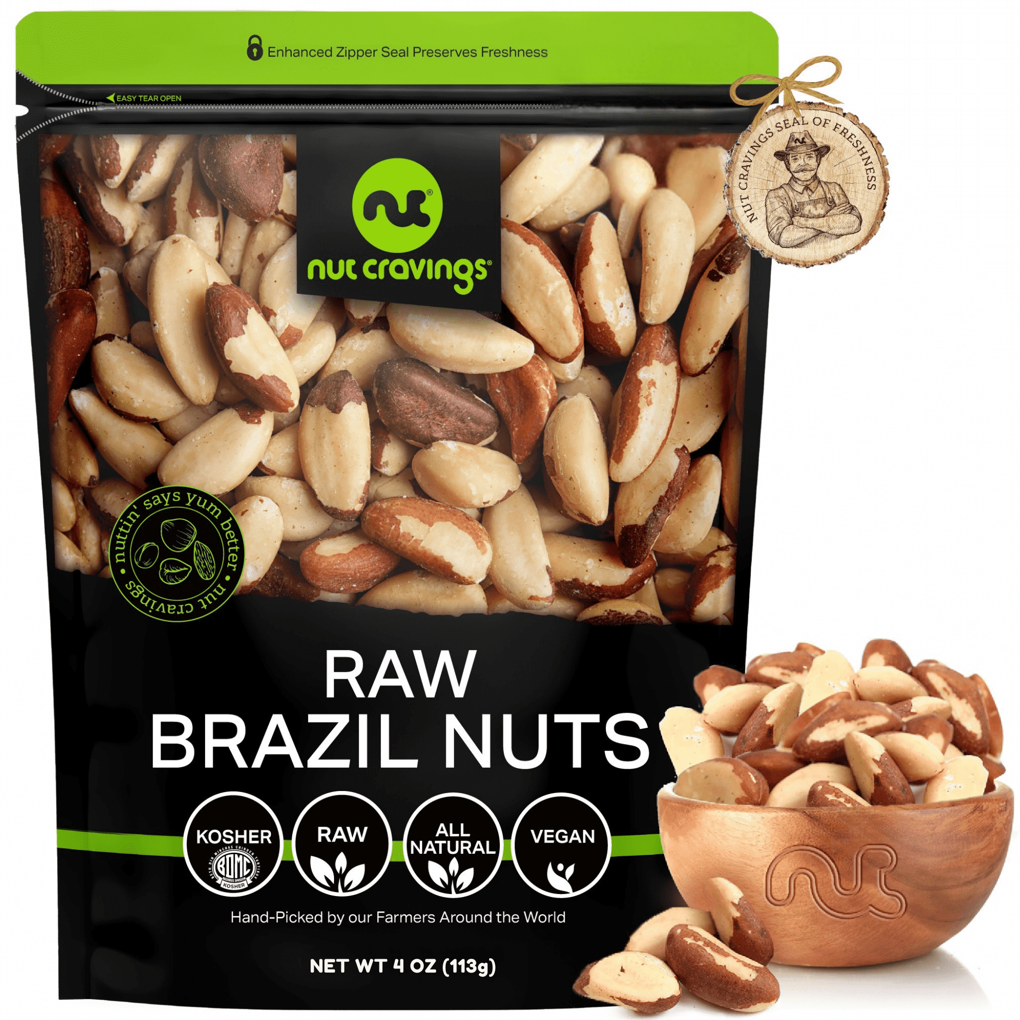 Nut Cravings Raw Brazil Nuts - Unsalted & No Shell - 4oz Snack Bag for Healthy Snacking & Recipes