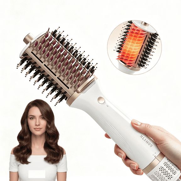 5-in-1 Hair Dryer Brush & Hot Air Styler for Wet & Dry Hair, Ionic Blow Dryer Brush with PTC Heated Comb, Volumizer, Straightener & Curler for Frizz-Free Hair, One-Step Salon Styling, Pearly White