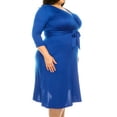 thumbnail image 5 of Women's Plus Size Solid 3/4 Sleeve V-neck Faux Wrap A-line Dress with Waist Tie(Pack of 2), 5 of 7