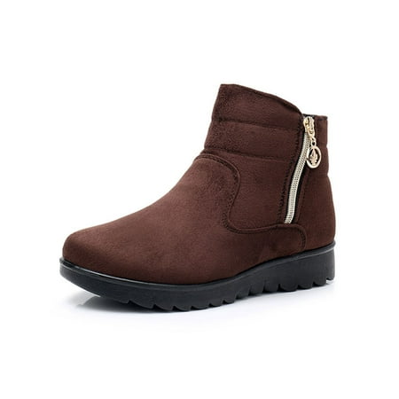 

Avamo Ladies Winter Boot Mid Calf Warm Booties Faux Fur Snow Boots Work Shoes Walking Casual Plush Lined Ankle Bootie Brown 5