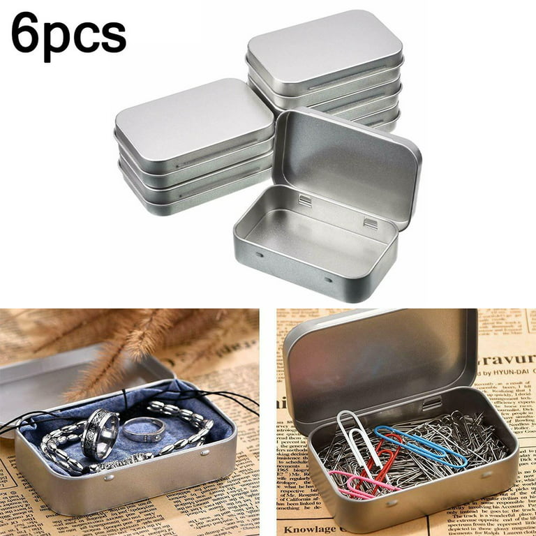 Cogfs 6 Pcs Metal Box Tin-Plated Container Empty Hinged Lid Small