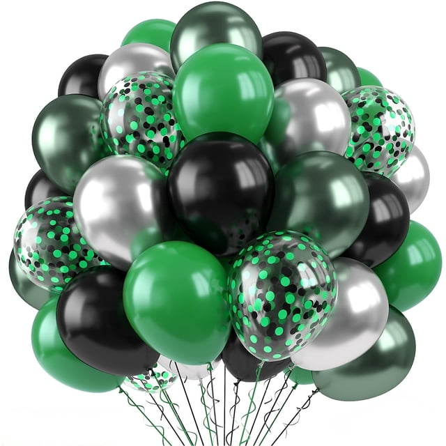 Yanonmyfd 60PC Rainbow Balloons Set, Colorful Balloons, 12 Inch Bright Color Yellow Orange Hot Pink Teal Blue Confetti Balloon Helium for Rainbow Wedding Day Birthday Party decorations,Green Silver