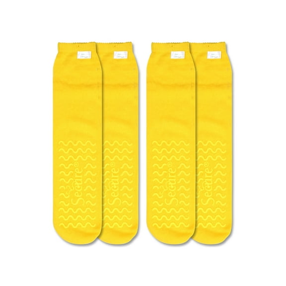 Secure (2 Pairs) Ultra Soft Non-Slip Grip Slipper Socks, Yellow - Fall Injury Prevention Hospital Sock for Safety, Comfort and Warmth - All Around Tread Gripper