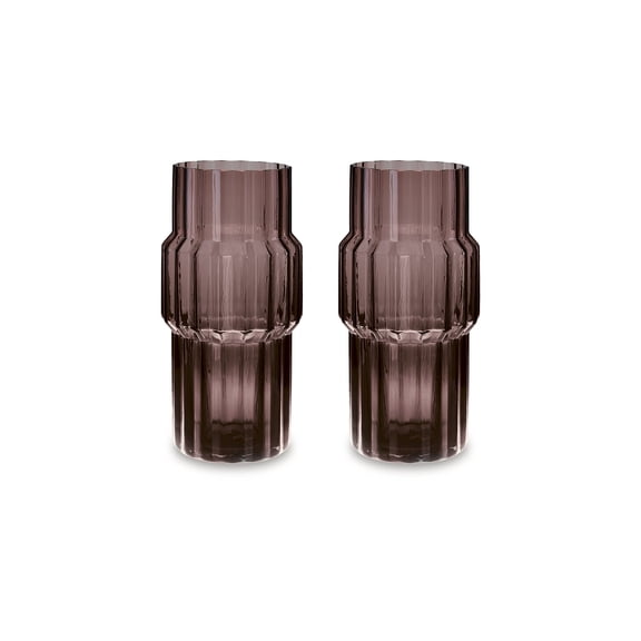 Signature Design by Ashley Dorlow Dark Mauve Glass Decorative Vase Set of 2 - Large 13" Indoor/Outdoor Fluted Statement Pieces