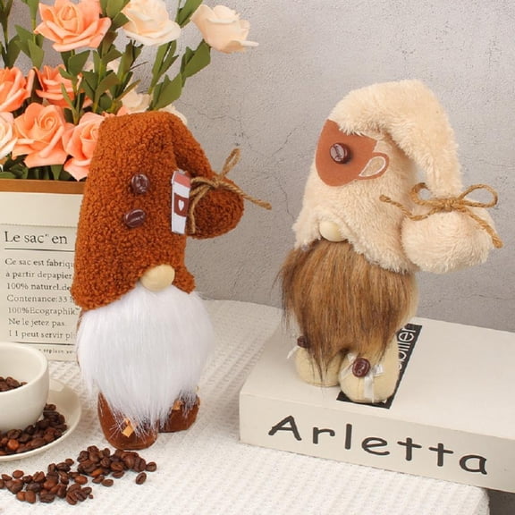 Godderr Cute Coffee Rudolph Faceless Standing Posture Doll Dwarf Doll Window Front Desk Decoration 9.84x5.12inch