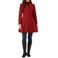 thumbnail image 2 of Abrigo de invierno para mujer INSPIRE CHIC, corte A, de manga larga, con botonadura simple, dobladillo peplum, largo, color rojo, 2 of 6