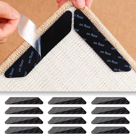 12 Pack Rug Gripper Pads, Keep Rugs Corners from Curling, Removable Sticky Pads Hold Carpet in Place