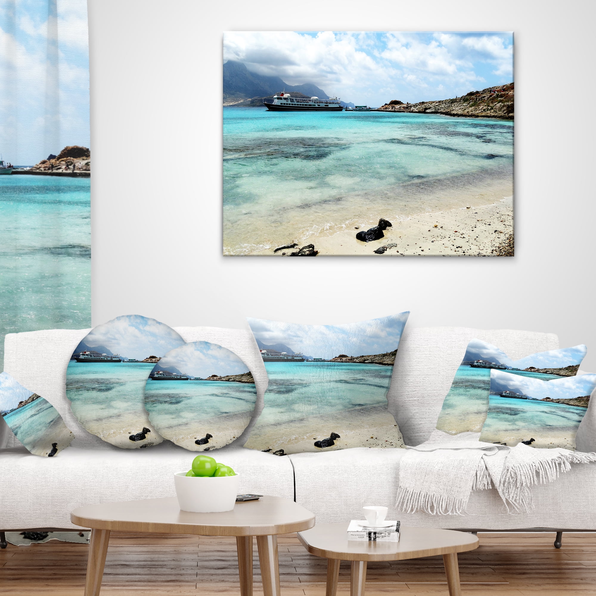 Designart Blue Crete Island in Greece - Seascape Throw Pillow - 16x16
