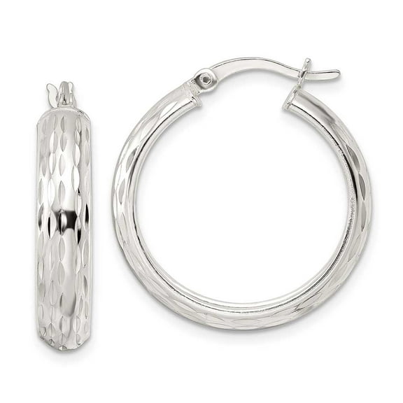 Sterling Silver Polished Diamond-cut 5x25mm Hoop Earrings