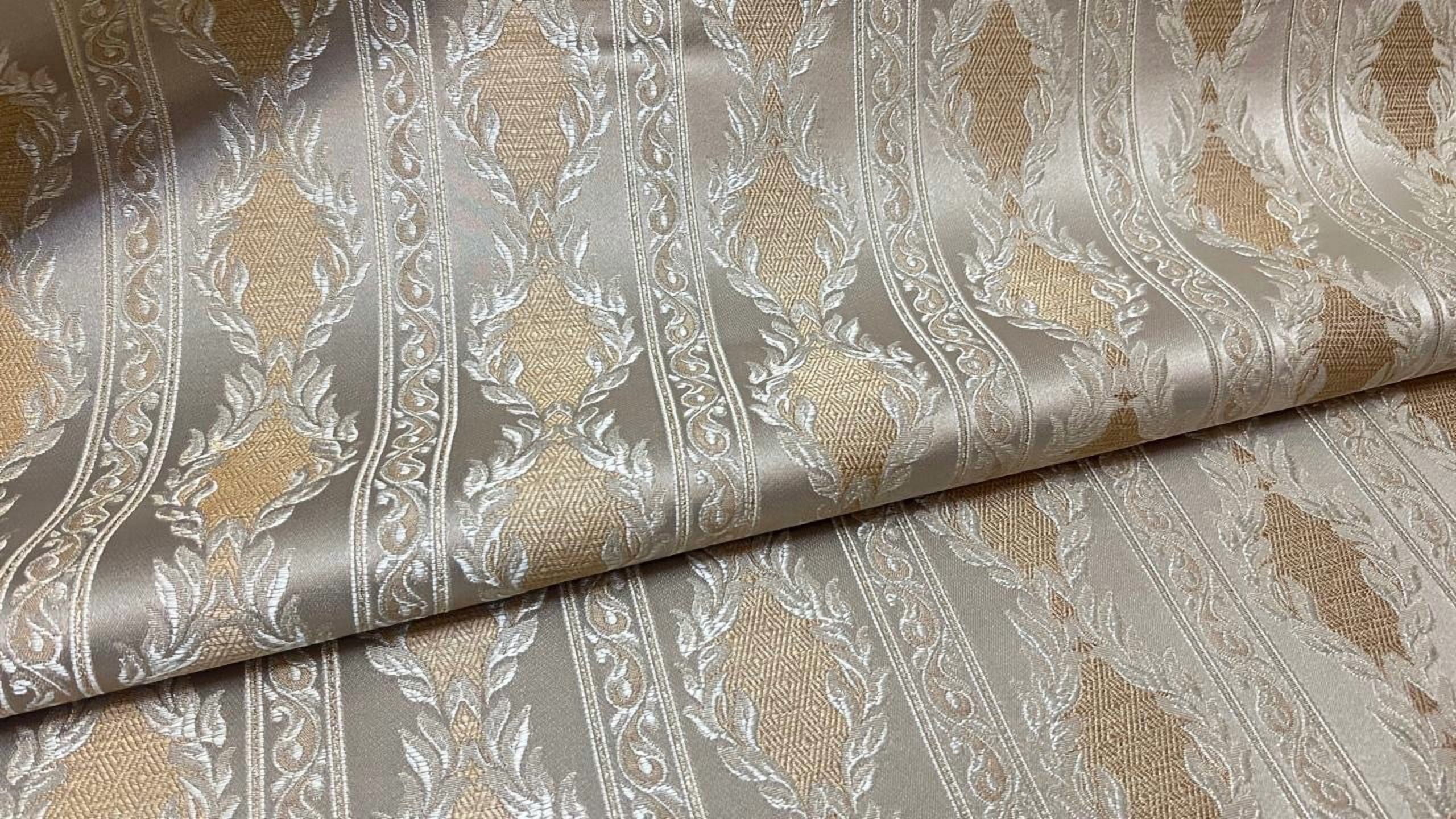 Decora Furnishings Luxurious Woven Jacquard Damask Stripes Heavy Furnishing Fabric for Upholstery, Sofa, Chair, Cushion Covers, Head Board - Width 54 inches - Fabric by The Yard (Beige)