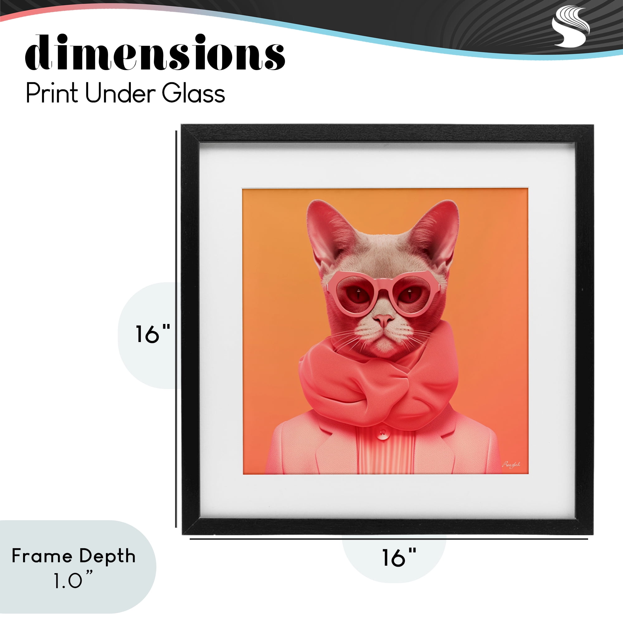Stupell Industries Retro Glasses Cat on Orange Black Framed Print Under Glass, design by Roozbeh