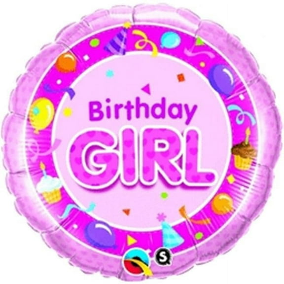 Anagram 70375 18 in. Birthday Girl Pink Round Foil Balloon - Pack of 5