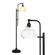 Brightech Austin LED Floor Lamp, Industrial Lamp for Living Rooms & Offices, Mid-Century Modern Standing Lamp with Adjustable Head, Tall Lamp with Rustic Glass Teardrop Shade for Bedroom - Black