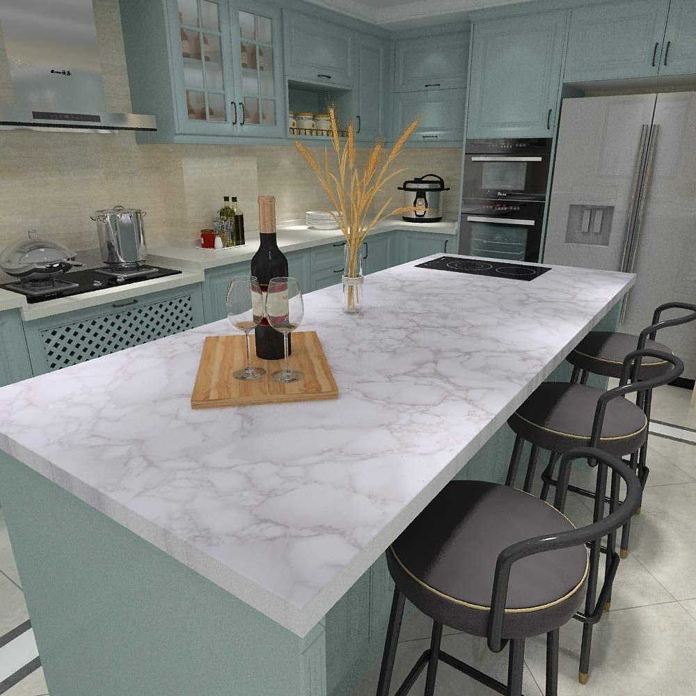Art3d Marble White 17.7 In. X 78.7 In. Tile Peel and Stick Waterproof Decorative Contact Wallpaper For Countertops (1-Pack)