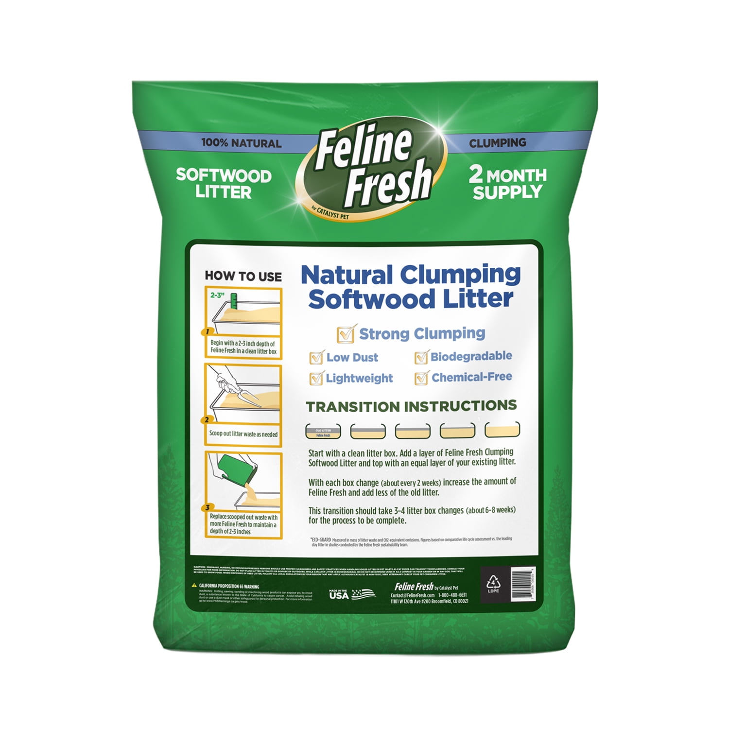 Feline Fresh Natural Clumping Softwood Cat Litter, Unscented, 20 lb Bag
