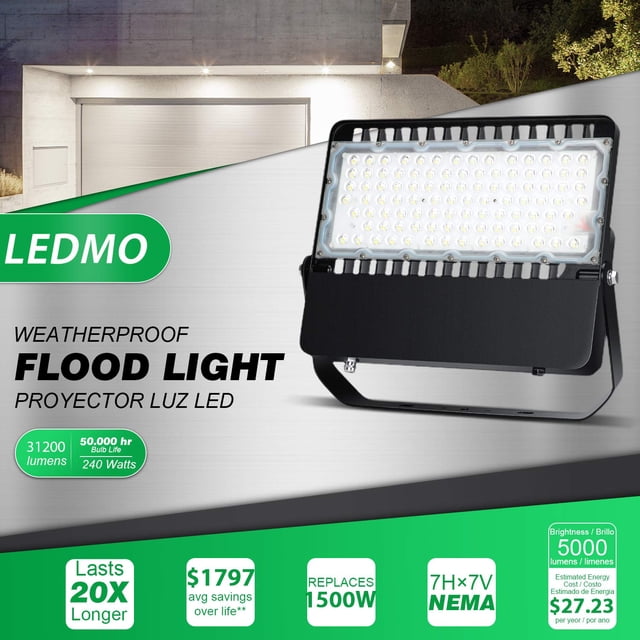 LEDMO 240W Lumières de Projecteur LED Extérieur Haute Luminosité 36000 Lumens Lumières de Stade Projecteurs Commerciaux Projecteur Extérieur Robuste pour Cour Terrain