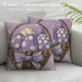 thumbnail image 3 of Nawypu Happy Easter Bunny Decorative Throw Pillow Covers, He is Risen Religious Cross Eggs Purple Outdoor Home Decor, Rejoice Lily Flower Wreath Stripes Polka Dot Couch Cushion Case, 3 of 5