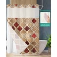 thumbnail image 2 of No Hook Shower Curtain with Snap in Liner, Morocco Geometric Lattice Retro Red and Brown Distressed Shower Curtains for Bathroom, Washable Shower Curtain Liner Set with Mesh Top Window, 48"x72", 2 of 6