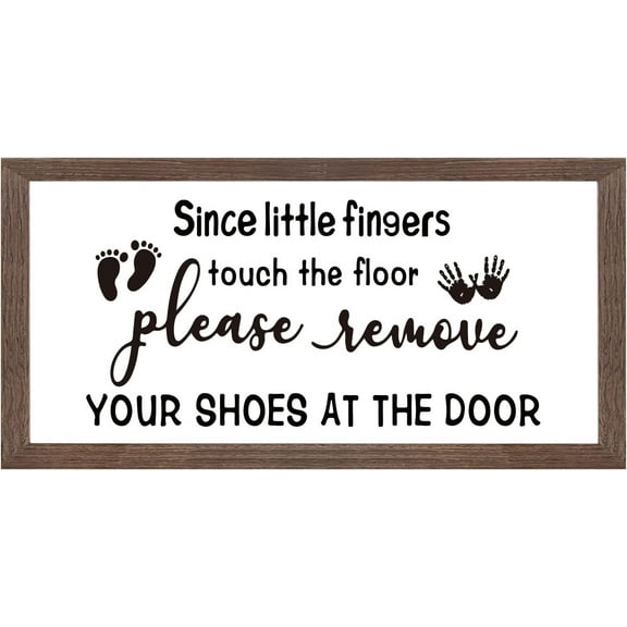 Please Remove Your Shoes at The Door Art Sign Solid Wood Funny Farmhouse Sign with Arylic Layer 13x7 Inch Large Hangable Wooden Frame for Home Decor