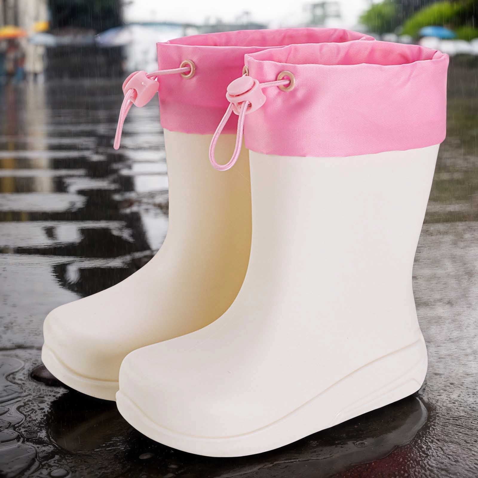 DHFJKG Kids Durable Rubber Rain Boots For Boys Girls Easy-On Non- Lightweight Mid Top Tube Color Block Waterproof Boots With Elastic Drawstring Rainy Season Outdoor Cozy Shoes