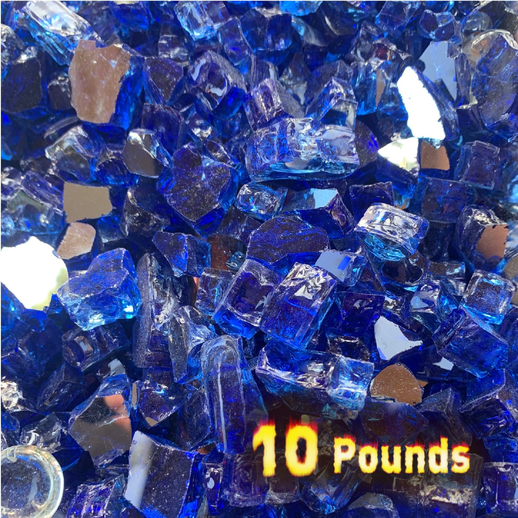 EasyGo Product Fire Pit Glass Rocks Blue Color 10 Pounds