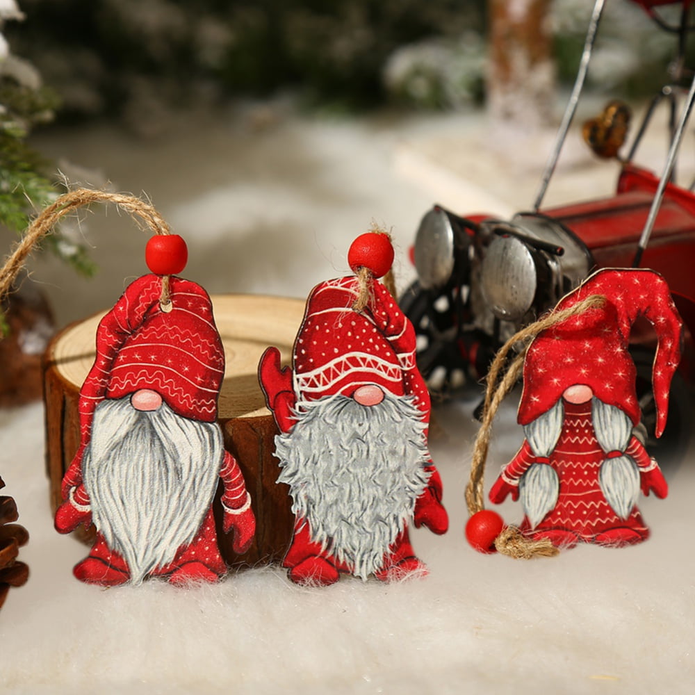 9 Pcs Wood Christmas Tree Gnomes Ornaments Handmade Swedish Tomte
