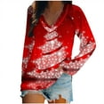 thumbnail image 2 of Pntutb Womens V-Neck Casual Christmas Print Raglan Long Sleeve T-Shirt Tops, 2 of 6