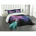 thumbnail image 3 of Ambesonne Nebula Quilted Bedspread Set 3 Pcs, Dusty Gas Cloud Stars, King Size, Purple Pink Navy, 3 of 5