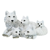 Winter Snow White Albino Wolf Mother at Repose with 4 Cubs Family Figurine