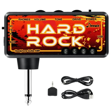 Durable Donner Hard Rock Guitar Headphone AMP Pocket FX Delay Rechargeable Mini Practice (Best Guitar Headphone Amp)