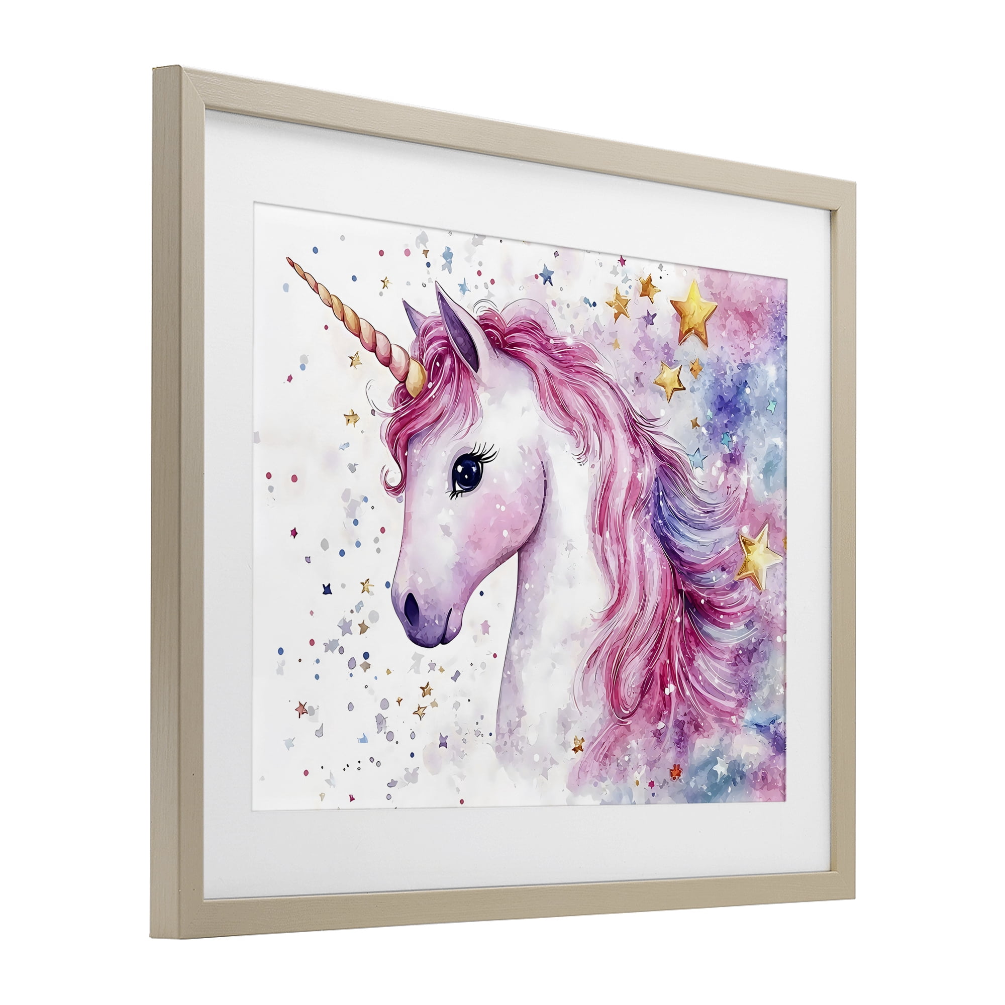 Stupell Industries Pink Mane Unicorn with Stars Birch Framed Print Under Glass, design by Creative Studio