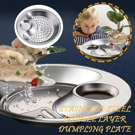 

WANYNG Drain Rack Round Dumpling Plate Plates Draining Stainless with Dumpling Immersion Steel Kitchen，Dining & Bar s drainage board + solid board with immersion dish Silver